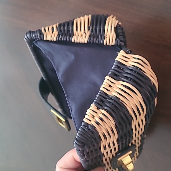 J.Crew natural Navy wicker basket patent leather brass buckle purse - Picture 8 of 8